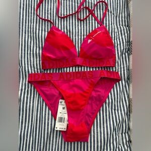 adidas Hot Pink and Red Logo LA Marimekko Bikini Set (Top & Bottom)